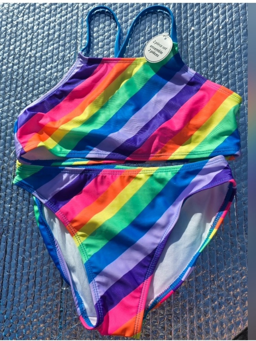 Rainbow Striped Girls' Two-Piece Swim Set - Vibrant Multicolor